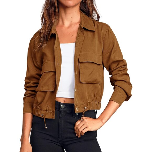Jackets & Blazers - Women's Dark Brown Military Safari Cropped Jackets Button Down Lightweight